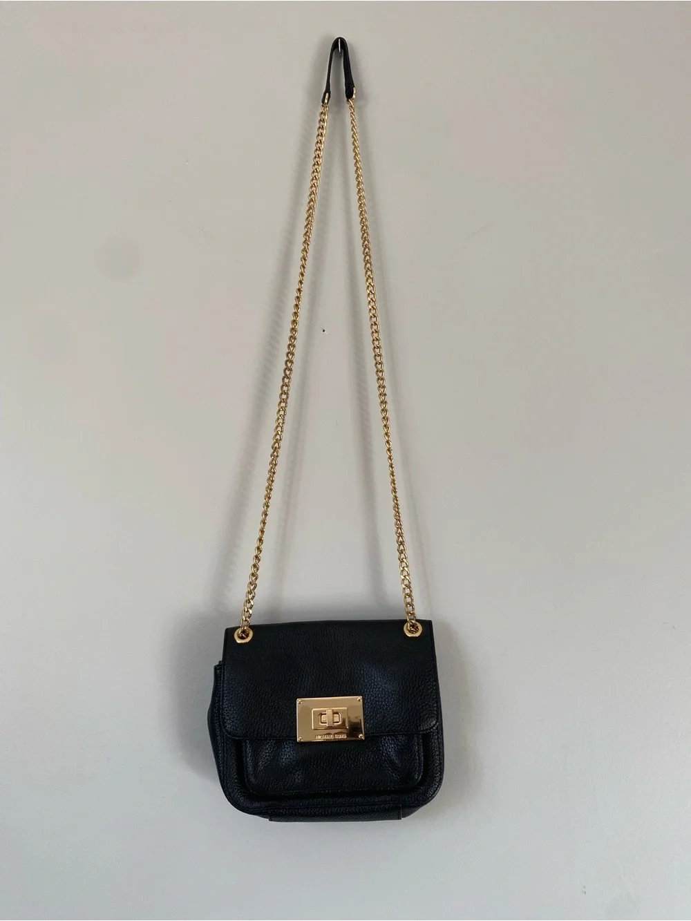 Michael Kors Black Leather Chain Shoulder Bag Gold Hardware